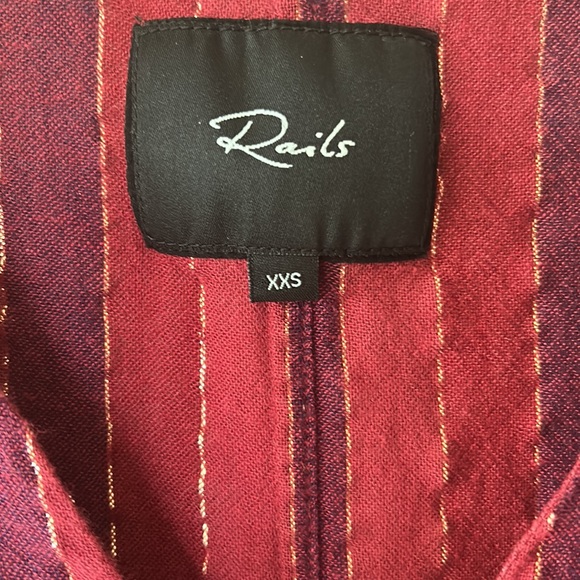 Rails button front, tie bottom, metallic thread, red stripe blouse size XXS EUC - Picture 3 of 6